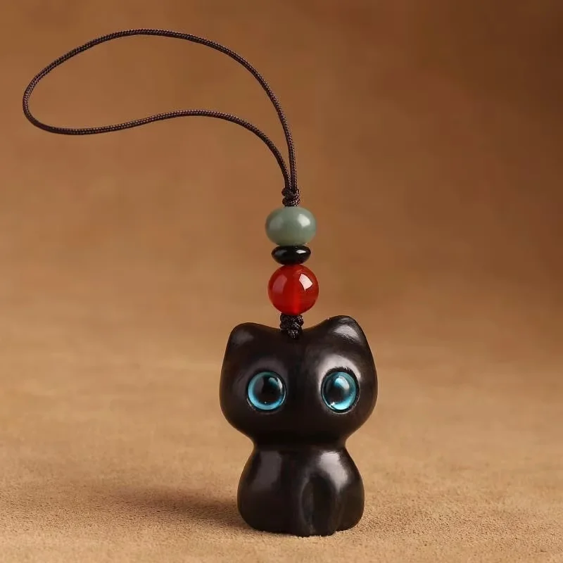 Drewniana figurka kota - ręcznie wykonana ozdoba do domu Khaki