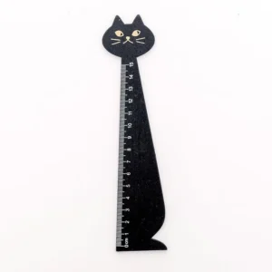 Drewniana linijka z kotkiem kawaii 15 cm do szkoły i biura Czarny