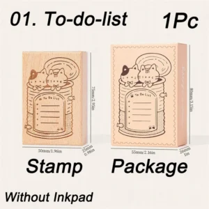 Drewniana pieczątka z kotem do bullet journal i scrapbookingu Biały