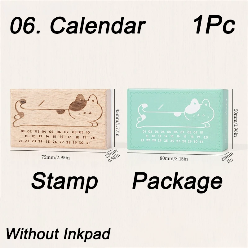 Drewniana pieczątka z kotem do bullet journal i scrapbookingu Niebieski