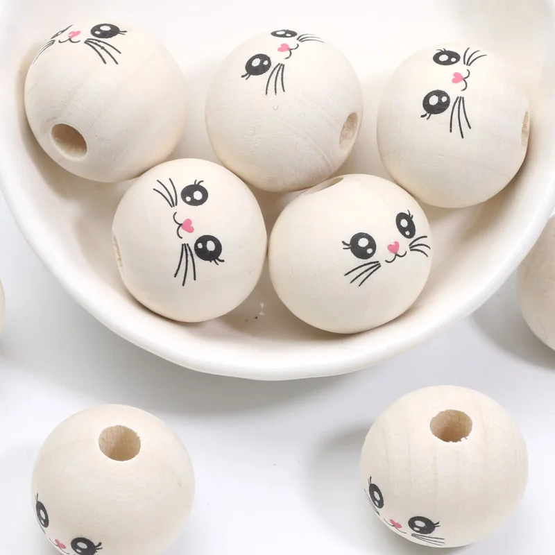Drewniane koraliki z kotkiem do biżuterii DIY 20mm – 10 sztuk Fioletowy