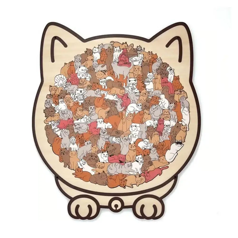 Drewniane puzzle w kształcie kota - 135 elementów Jasnozielony