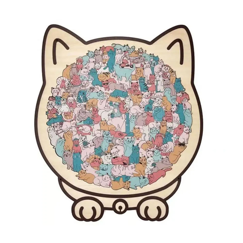 Drewniane puzzle w kształcie kota - 135 elementów Jasnożółty