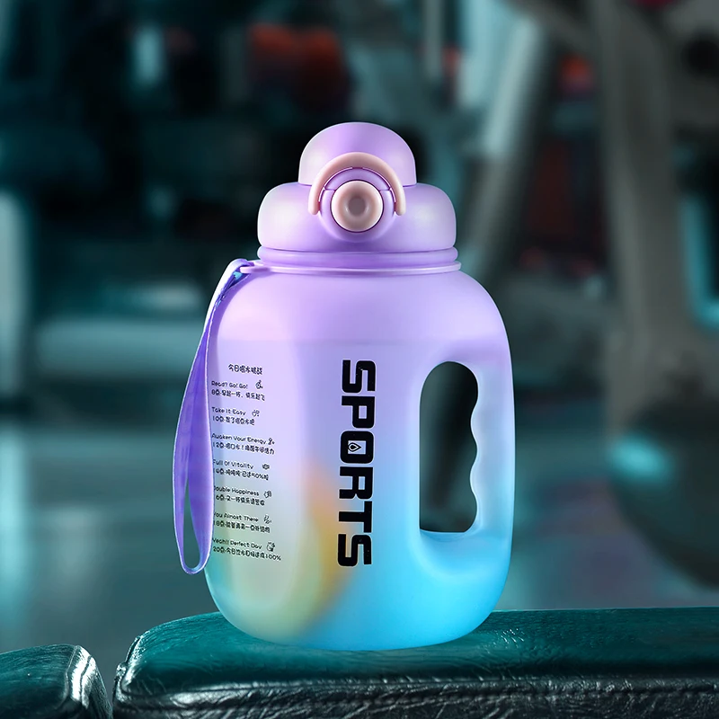 Duża sportowa butelka na wodę ze słomką do fitnessu Fioletowy