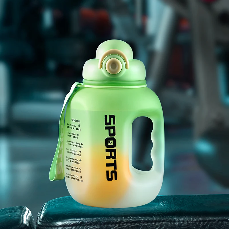 Duża sportowa butelka na wodę ze słomką do fitnessu Zielony