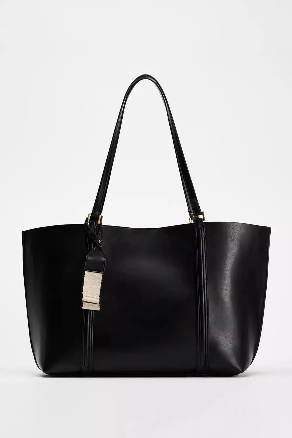 Duża torba shopper ze skóry ekologicznej na ramię Czarny