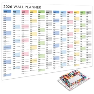 Duży kalendarz ścienny 2026 - planer 365 dni z listą zadań Różowy