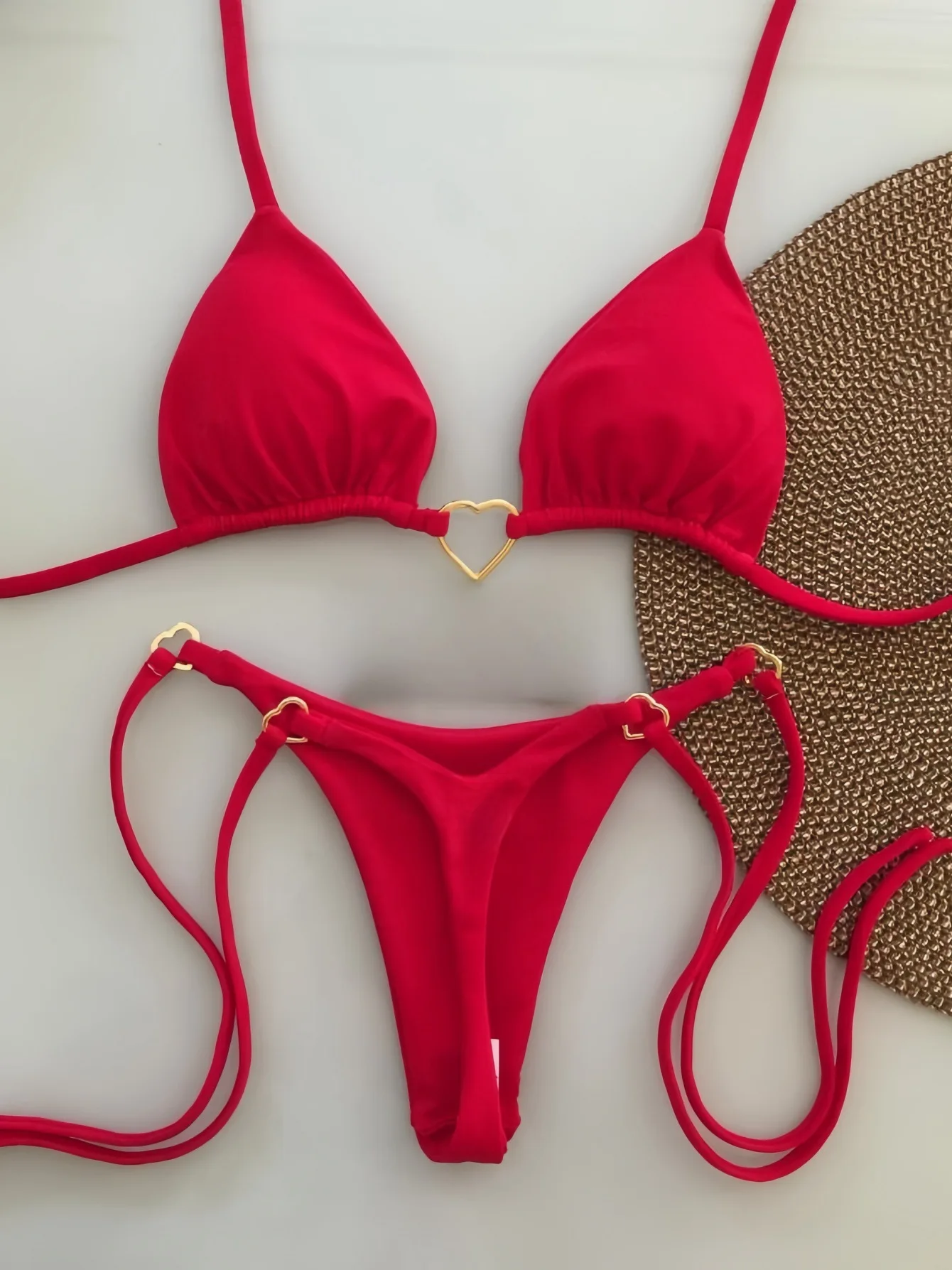 Dwuczęściowe białe bikini damskie z niską talią i sznurowaniem Głównik