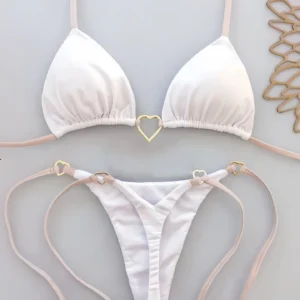 Dwuczęściowe białe bikini damskie z niską talią i sznurowaniem Jasny