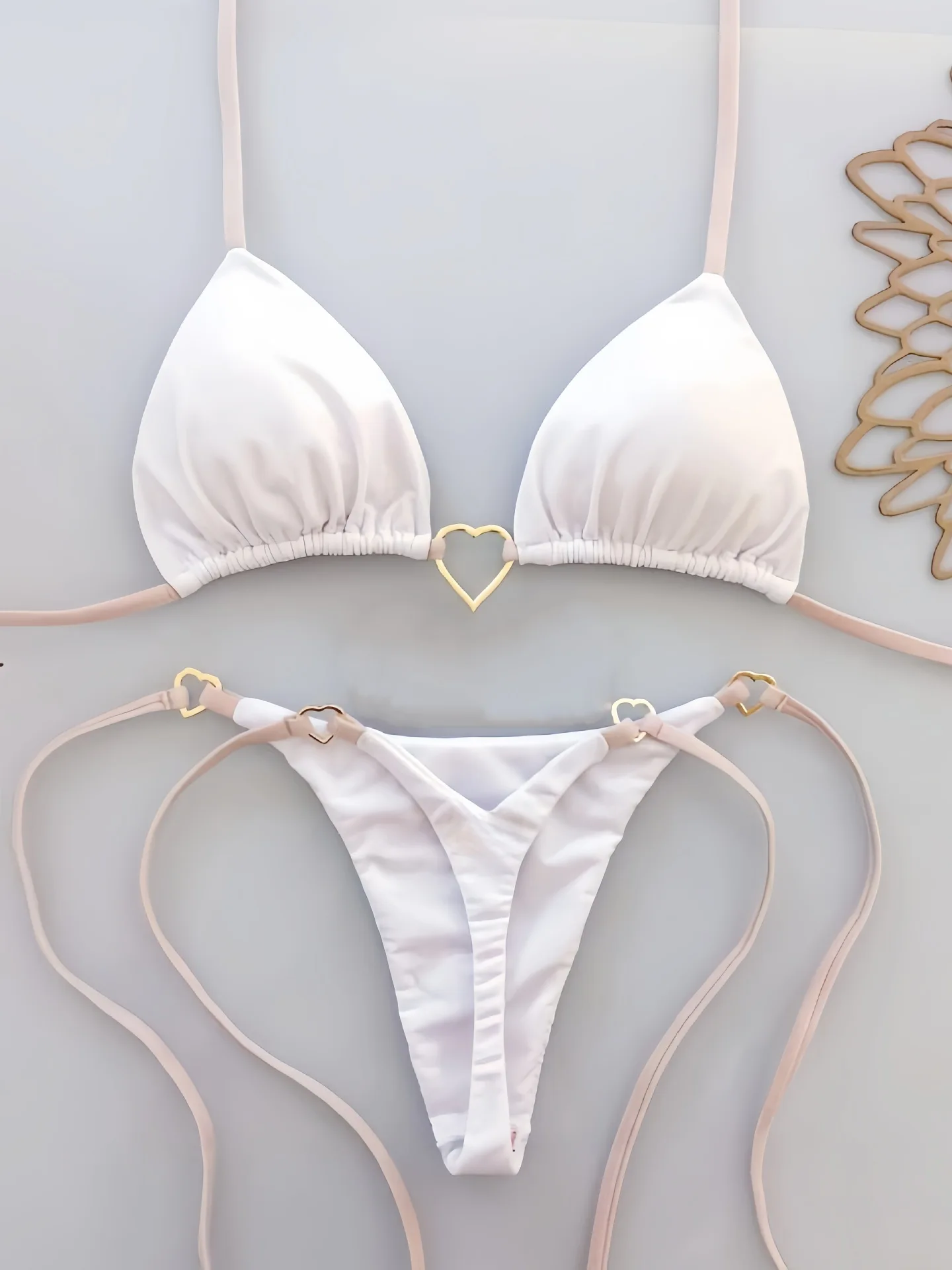 Dwuczęściowe białe bikini damskie z niską talią i sznurowaniem Jasny