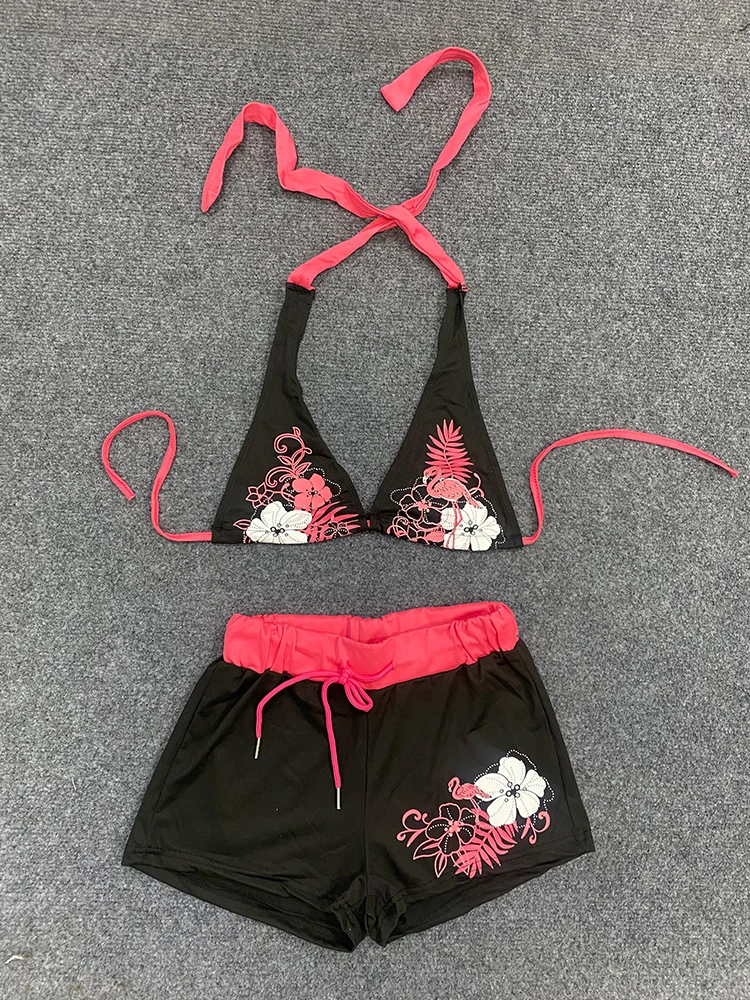 Dwuczęściowe bikini z kwiatowym wzorem na lato Czarny