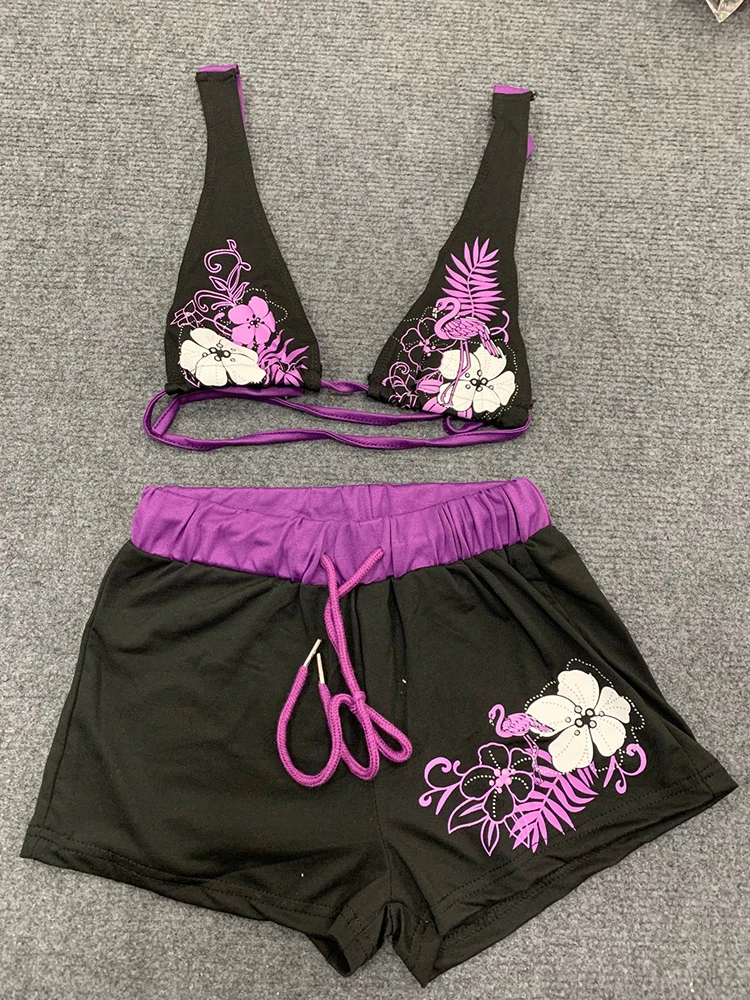 Dwuczęściowe bikini z kwiatowym wzorem na lato Niebieski