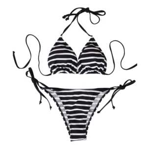 Dwuczęściowe bikini w paski z wiązaniem Czarny