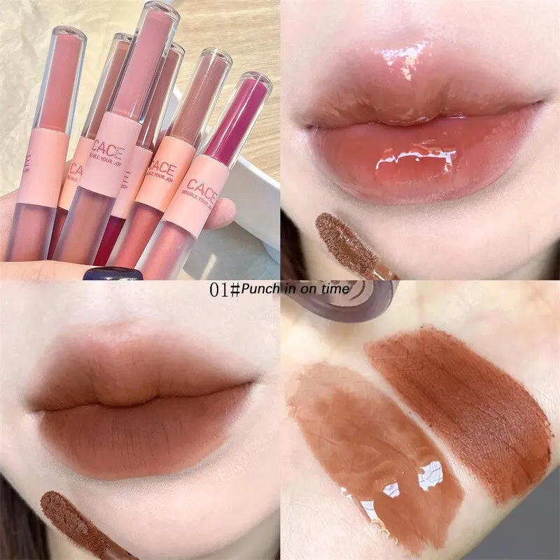 Dwustronny błyszczyk do ust 2w1, lustrzany i matowy velvet Khaki