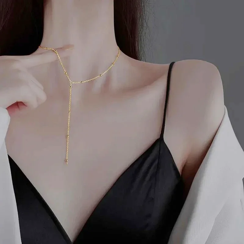 Dwuwarstwowy naszyjnik choker z frędzlami, złoty 77590