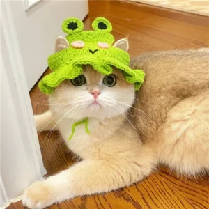 Dzianinowa czapka dla kota i psa na imprezę i cosplay Biały