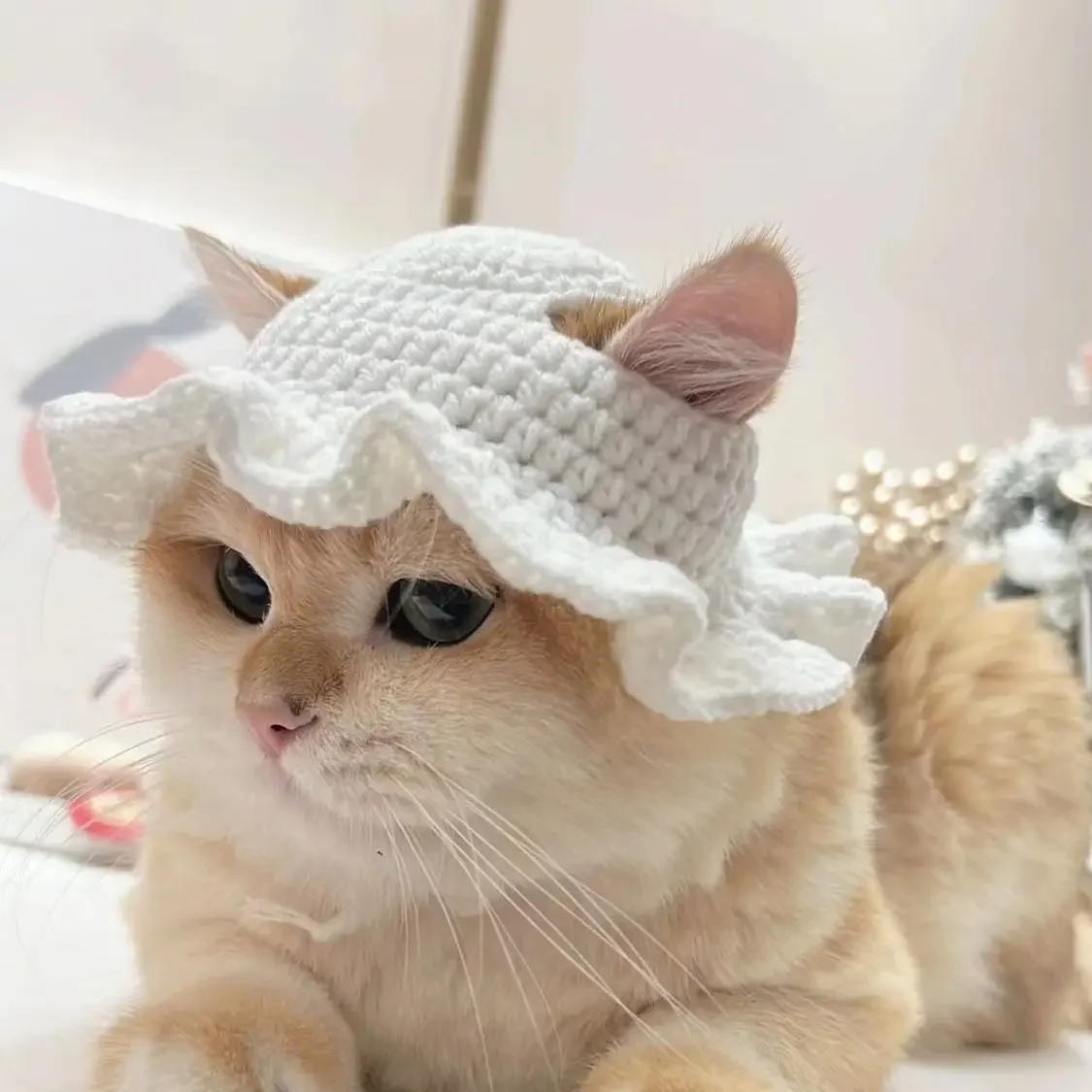 Dzianinowa czapka dla kota i psa na imprezę i cosplay Różowy