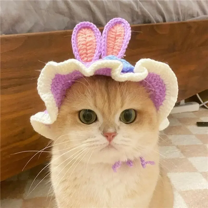 Dzianinowa czapka dla kota i psa na imprezę i cosplay Złoto