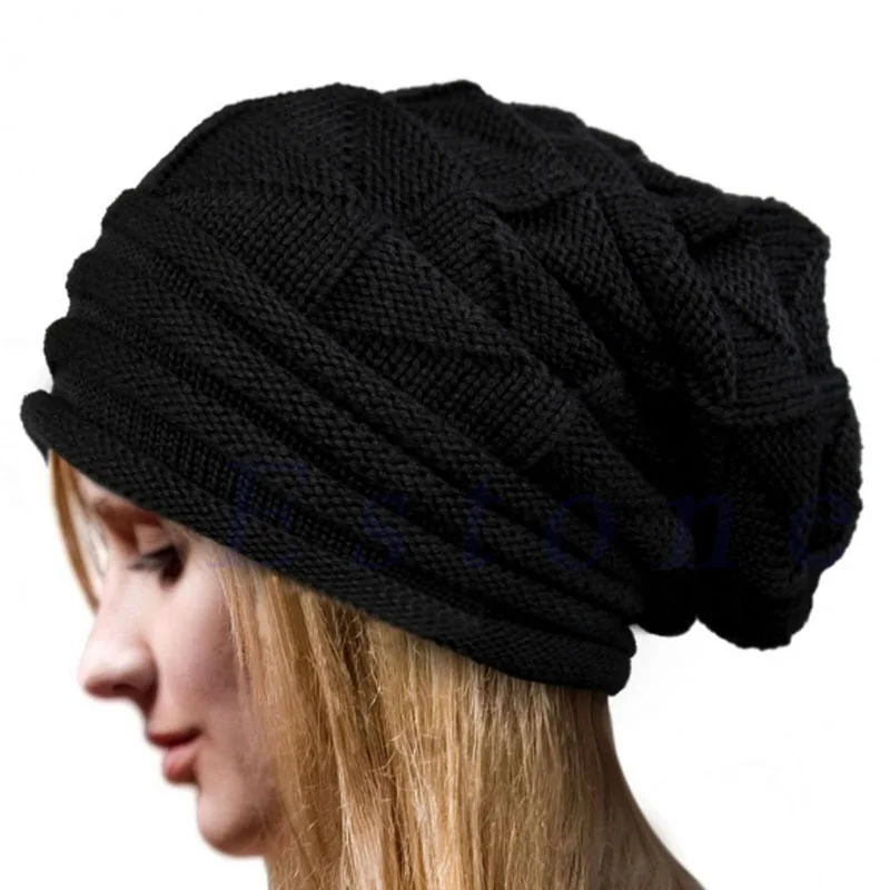 Dzianinowa czapka zimowa beanie oversize unisex Czarny