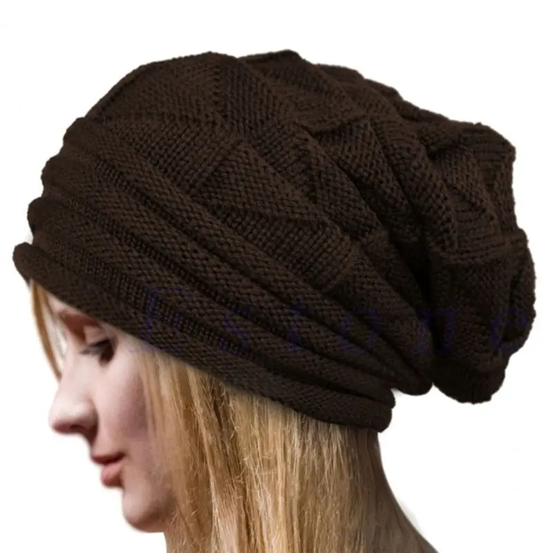 Dzianinowa czapka zimowa beanie oversize unisex Kawowy