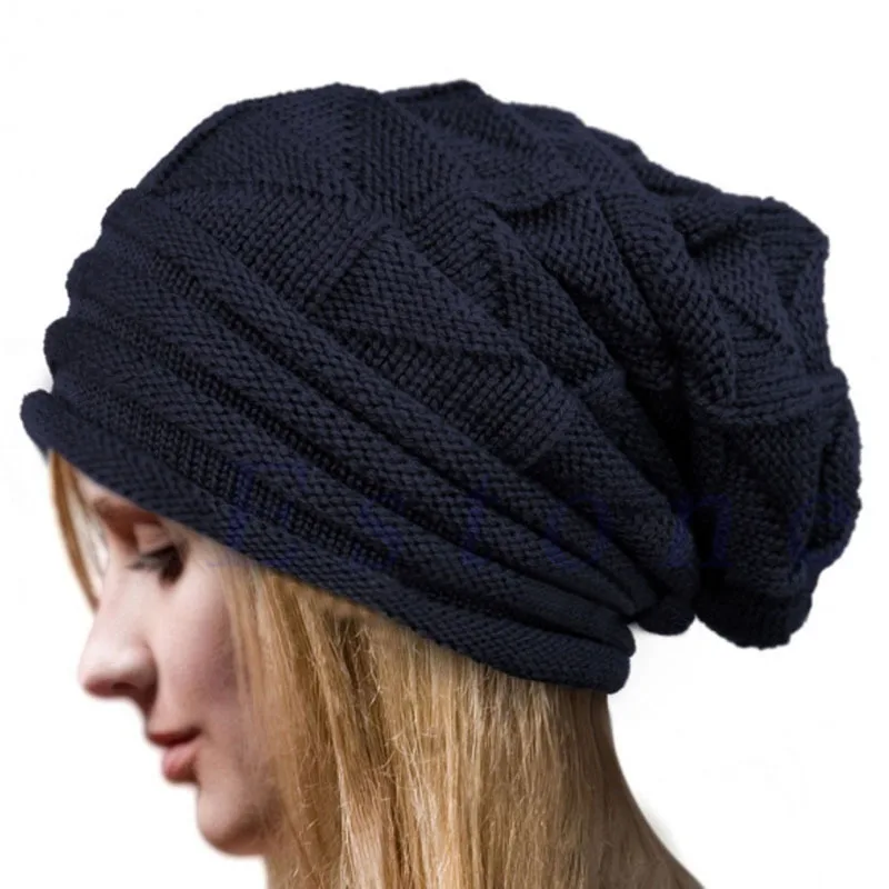 Dzianinowa czapka zimowa beanie oversize unisex Ciemnoniebieski