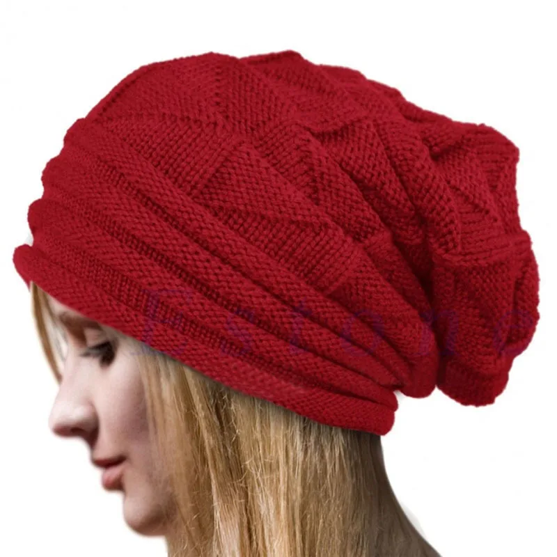 Dzianinowa czapka zimowa beanie oversize unisex Czerwony