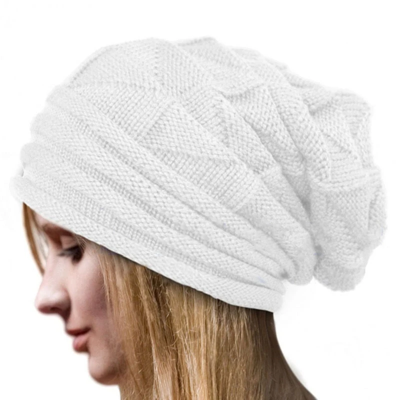 Dzianinowa czapka zimowa beanie oversize unisex Biały