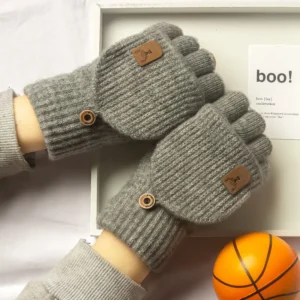 Dzianinowe rękawiczki bez palców z klapką flip unisex zimowe Czarny