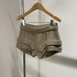 Dzianinowe szorty wełniane damskie wyszczuplające retro Khaki