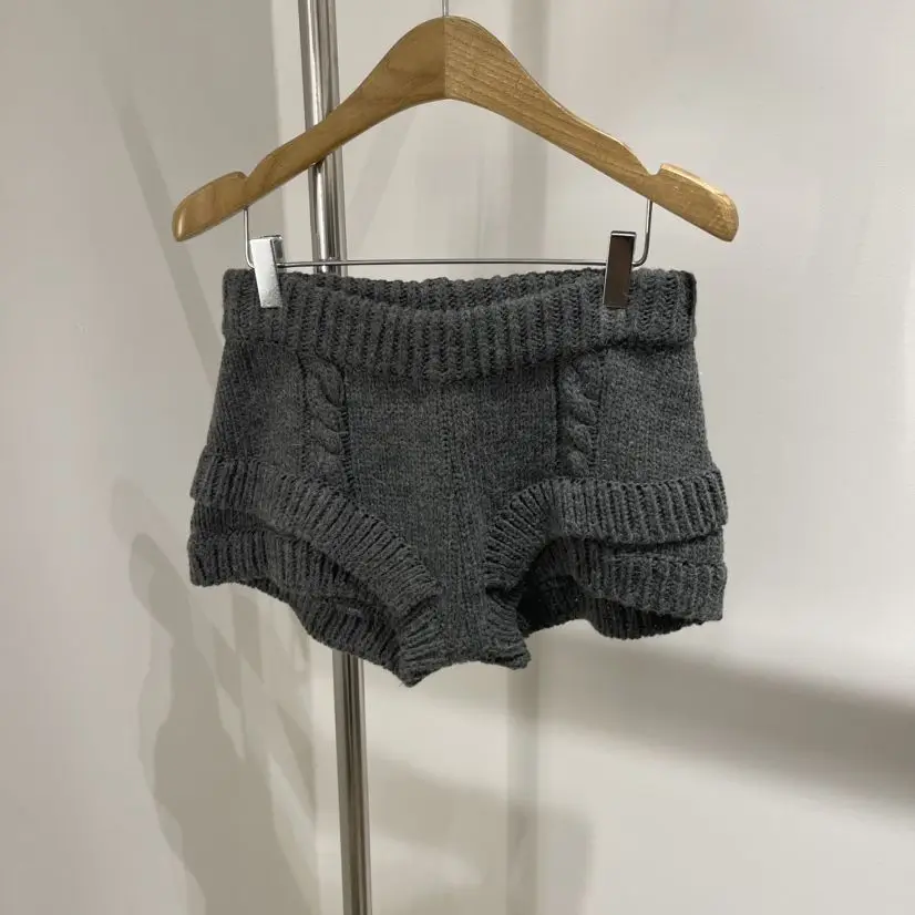 Dzianinowe szorty wełniane damskie wyszczuplające retro Szary