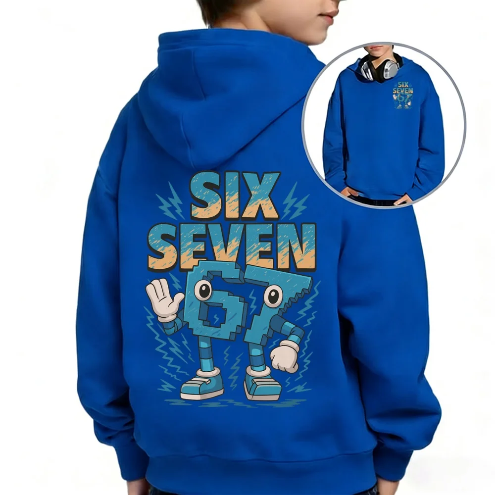 Dziecięca bluza z kapturem z nadrukiem kreskówkowym, długi rękaw, unisex Niebieski