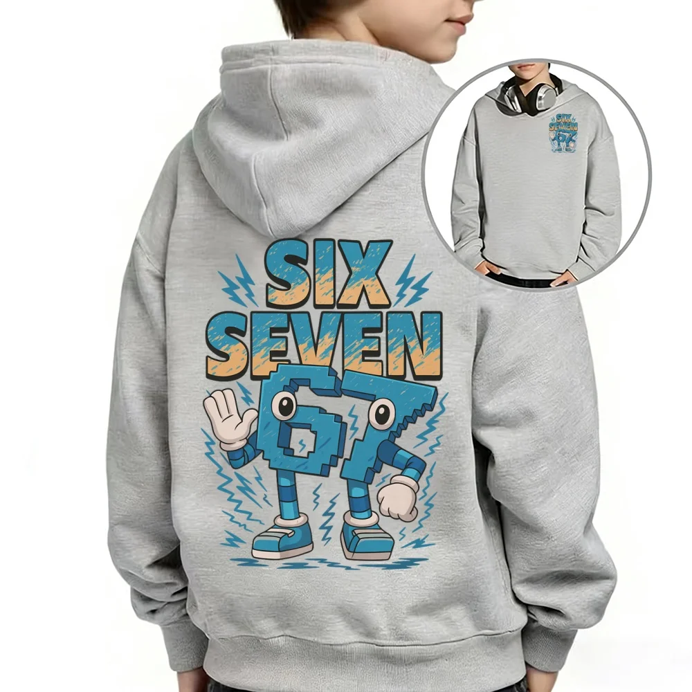 Dziecięca bluza z kapturem z nadrukiem kreskówkowym, długi rękaw, unisex Szary