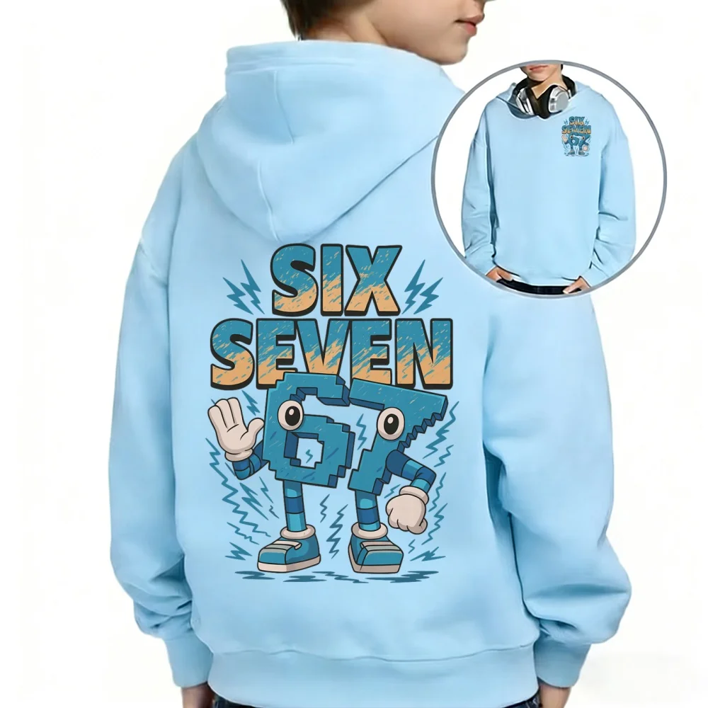 Dziecięca bluza z kapturem z nadrukiem kreskówkowym, długi rękaw, unisex Jasnoniebieski