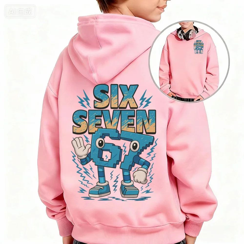 Dziecięca bluza z kapturem z nadrukiem kreskówkowym, długi rękaw, unisex Różowy