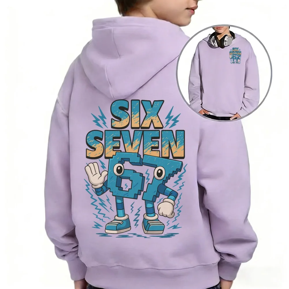 Dziecięca bluza z kapturem z nadrukiem kreskówkowym, długi rękaw, unisex Fioletowy