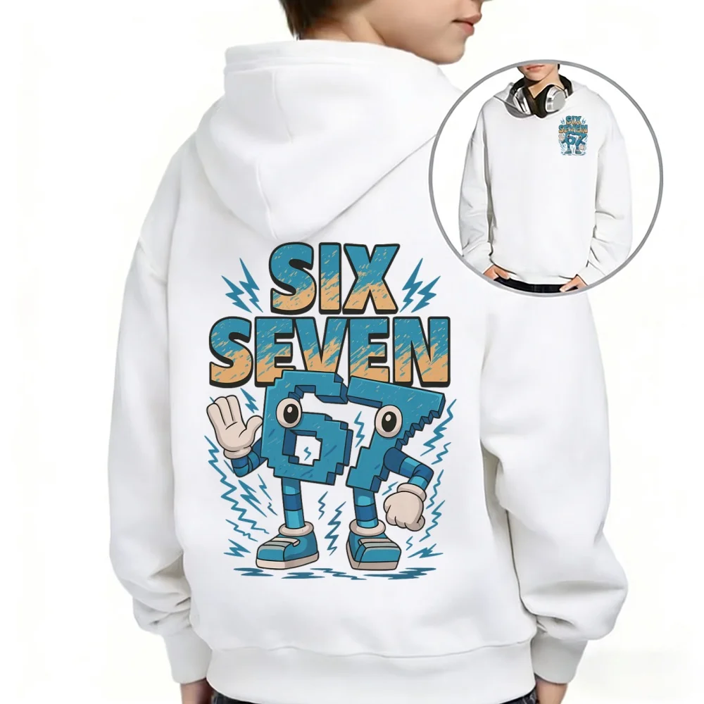 Dziecięca bluza z kapturem z nadrukiem kreskówkowym, długi rękaw, unisex Biały