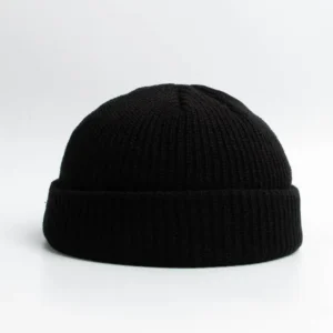 Dziecięca czapka beanie zimowa dziergana z pętelką Czarny