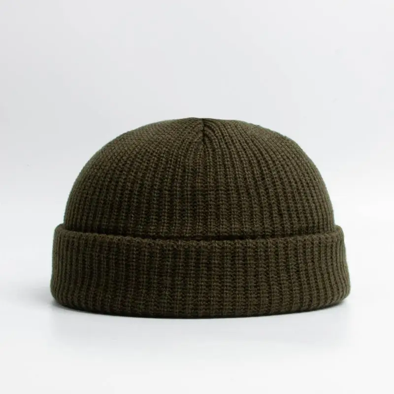 Dziecięca czapka beanie zimowa dziergana z pętelką Zieleń wojskowa