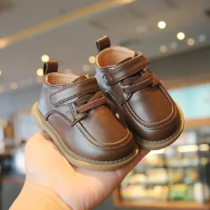Dziecięce buty skórzane w stylu brytyjskim miękka podeszwa Brązowy