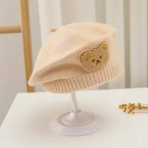 Dziecięcy beret zimowy z misiem dla malucha Beżowy