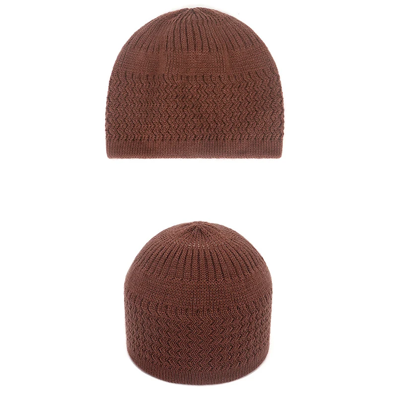 Dziergana czapka modlitewna kufi – ciepła zimowa czapka unisex Brązowy