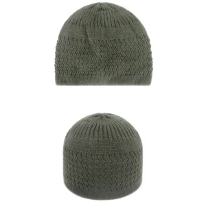 Dziergana czapka modlitewna kufi – ciepła zimowa czapka unisex Zielony