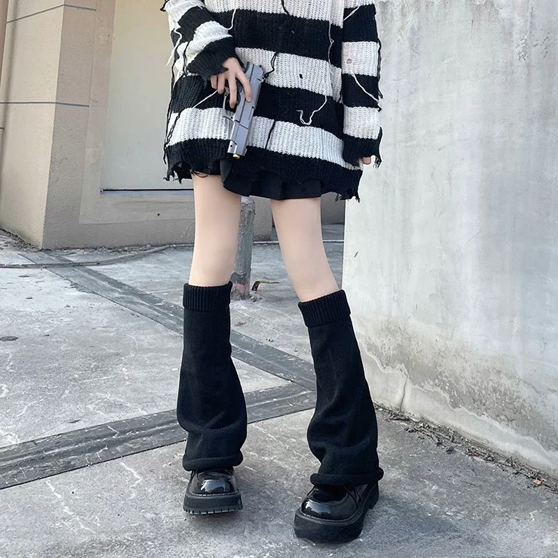 Dziergane ocieplacze na nogi w stylu Harajuku Czarny