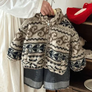 Dziewczęca dwustronna kurtka sherpa w kwiaty na zimę Coat