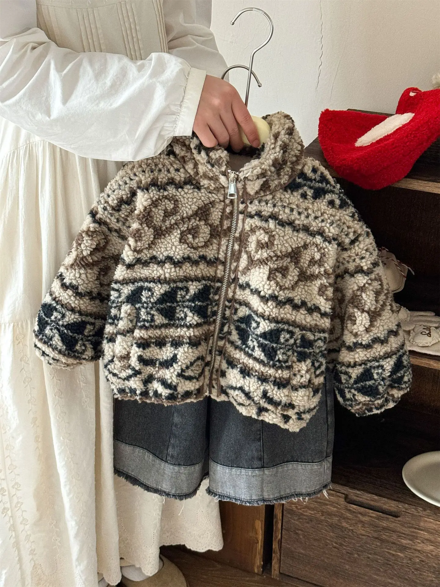Dziewczęca dwustronna kurtka sherpa w kwiaty na zimę Coat