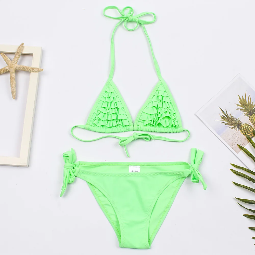 Dziewczęce bikini z falbankami dwuczęściowe Zielony
