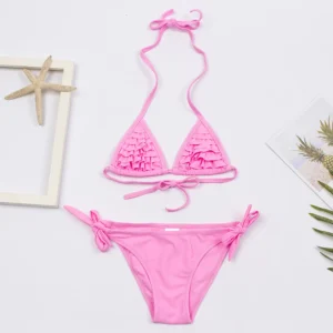 Dziewczęce bikini z falbankami dwuczęściowe A146 rosepink