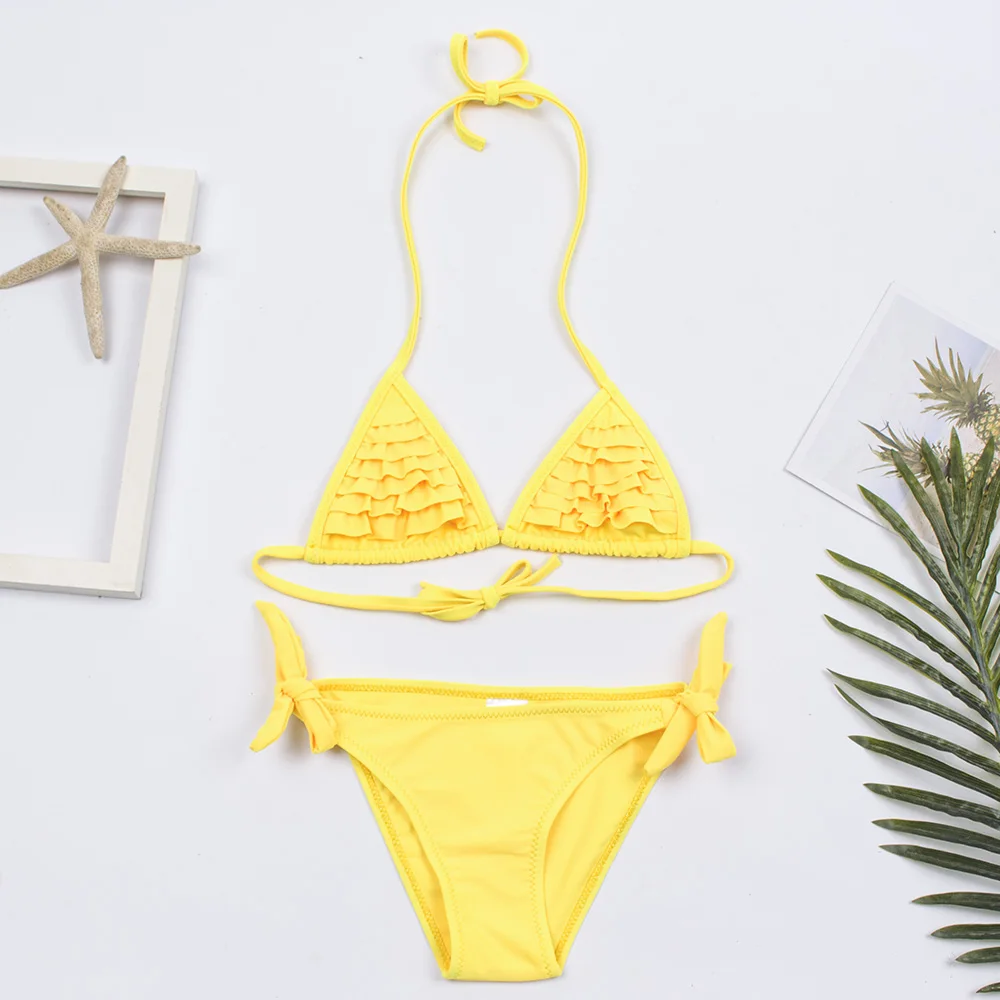 Dziewczęce bikini z falbankami dwuczęściowe Żółty