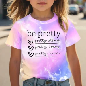 Dziewczęcy t-shirt z nadrukiem 3D kotka, krótki rękaw Txs001su