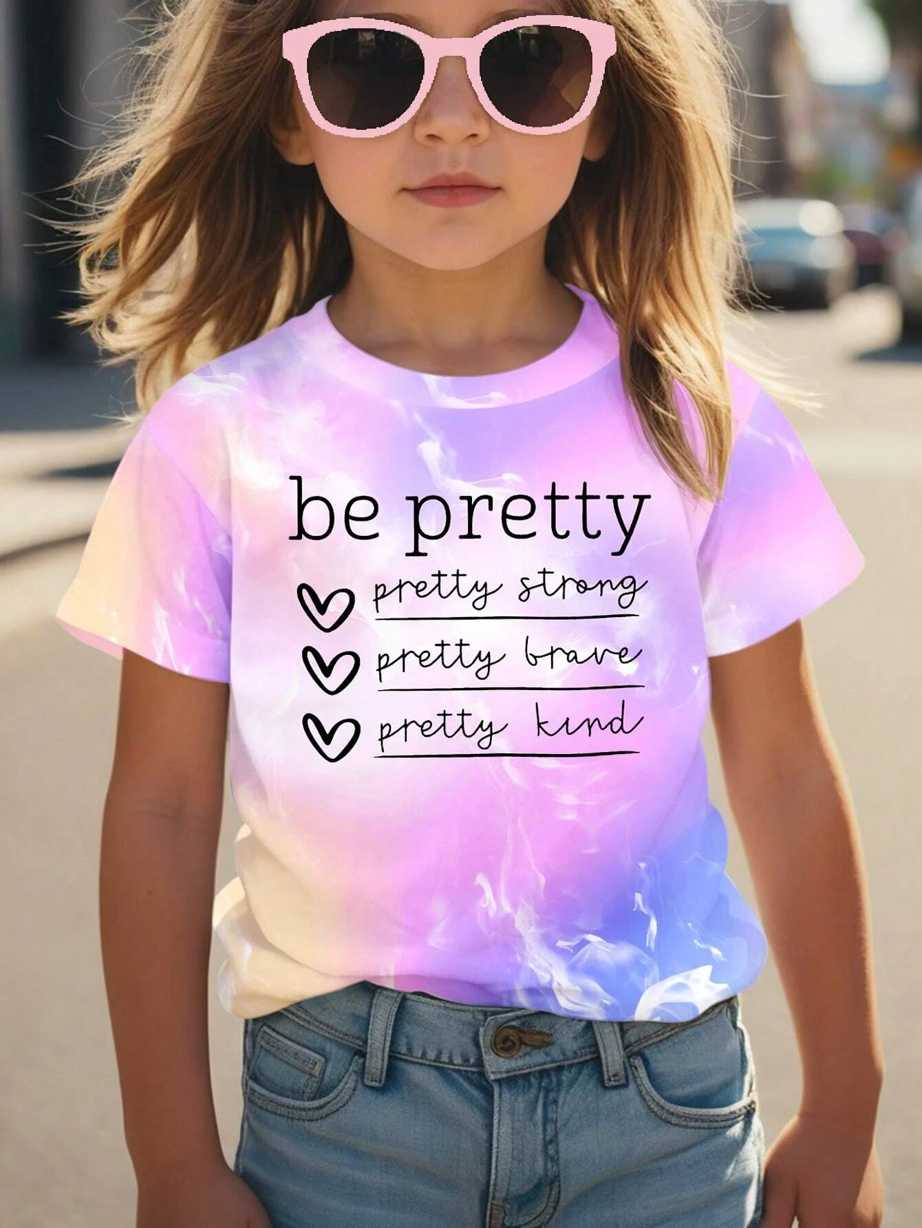 Dziewczęcy t-shirt z nadrukiem 3D kotka, krótki rękaw Txs001su